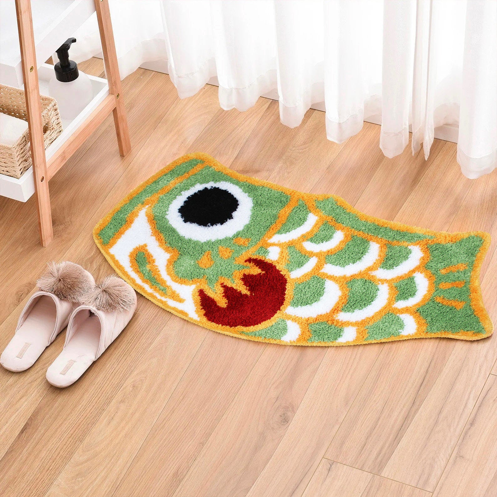 Cute Green Koi Fish Bath Mat