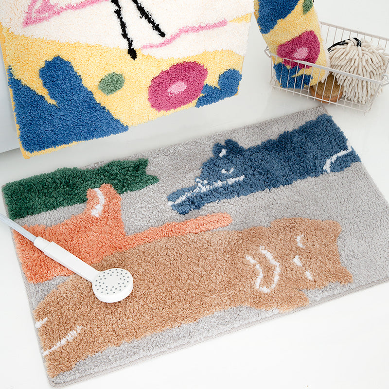 Cute Cartoon Cats and Flowers Bath Mat