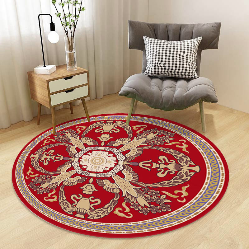 Chinoiserie Floral Rug Multi-Color Polypropylene Carpet Pet-Friendly Anti-Slip Backing Stain Resistant Rug for Drawing Room