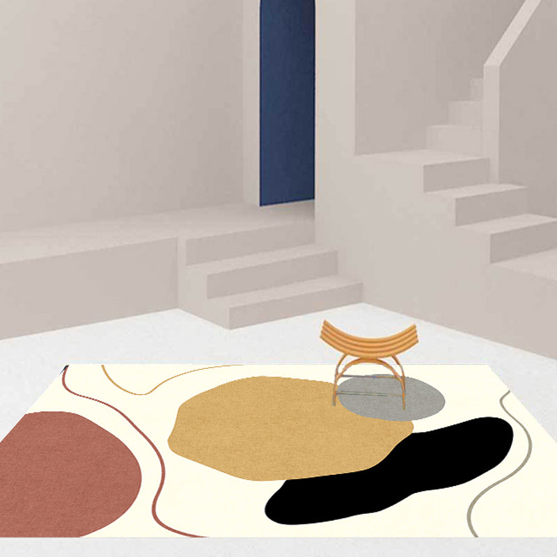 Unique Casual Rug Beige Colorblock Rug Washable Pet Friendly Non-Slip Carpet for Living Room
