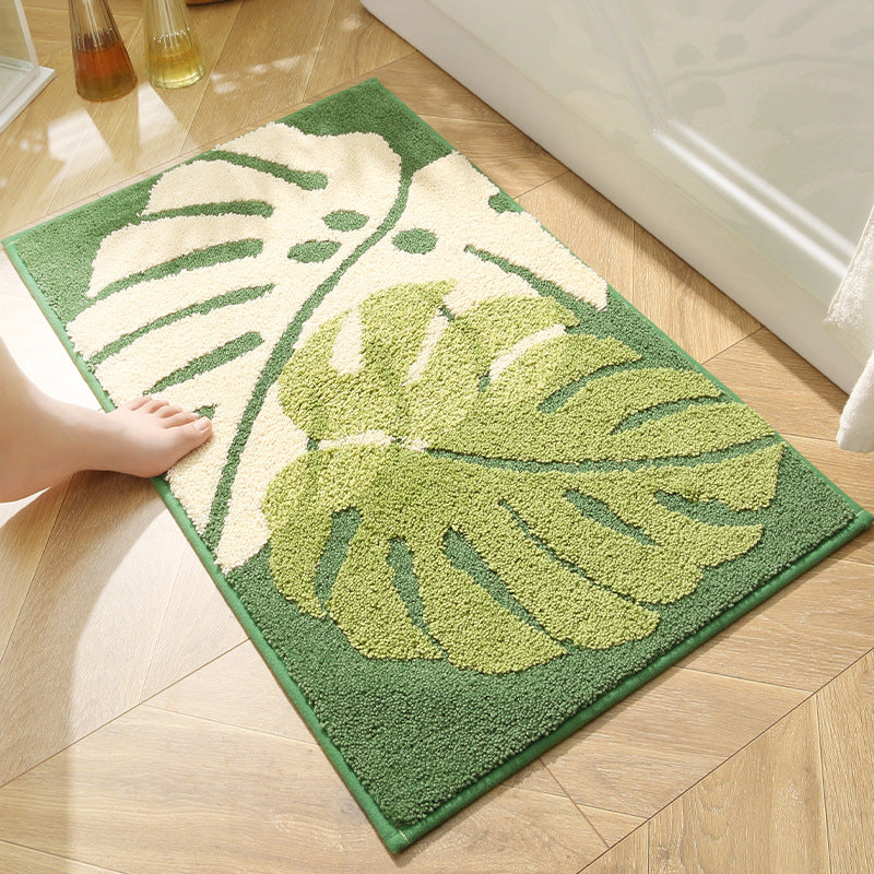 Brown Leaves Bath Mat, Floral Bathroom Rugs Mat