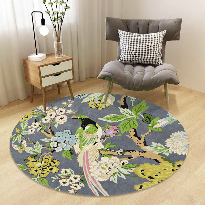 Chinoiserie Floral Rug Multi-Color Polypropylene Carpet Pet-Friendly Anti-Slip Backing Stain Resistant Rug for Drawing Room