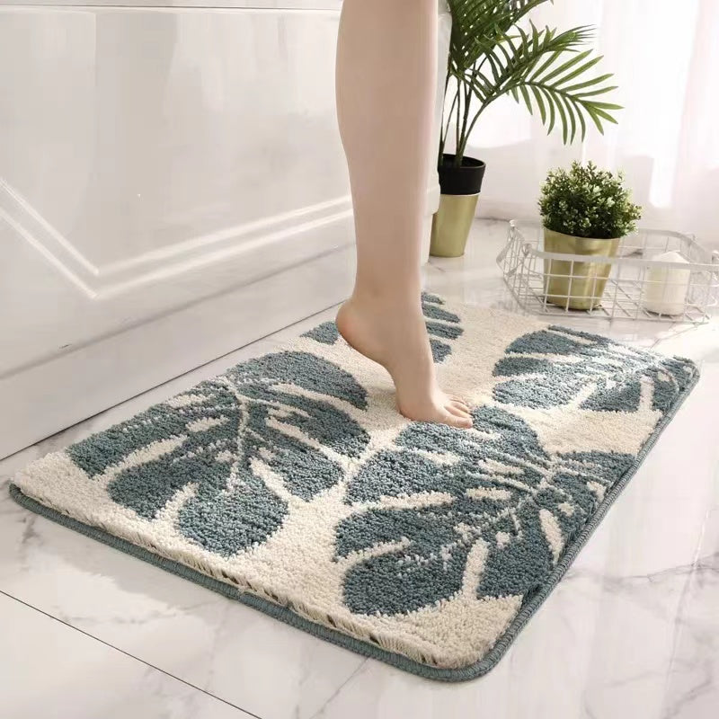 Scandinavian Jasper Green Leaves Bath Mat