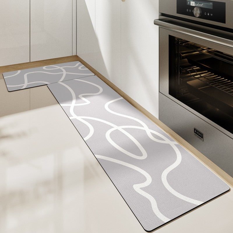 Gray Geometric Pattern PVC Leather Kitchen Mat