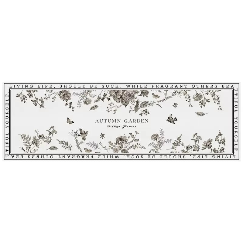 Black and White Flower Leave PVC Leather Kitchen Mat