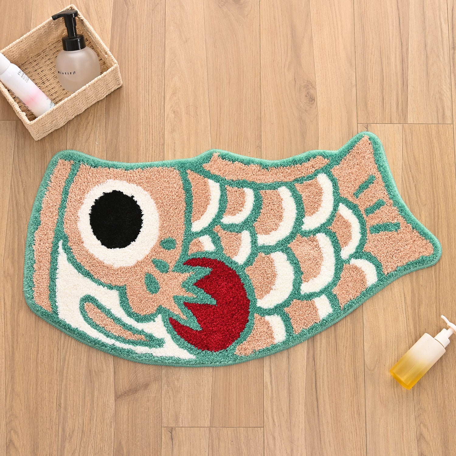 Cute Light Orange and Green Koi Fish Bath Mat