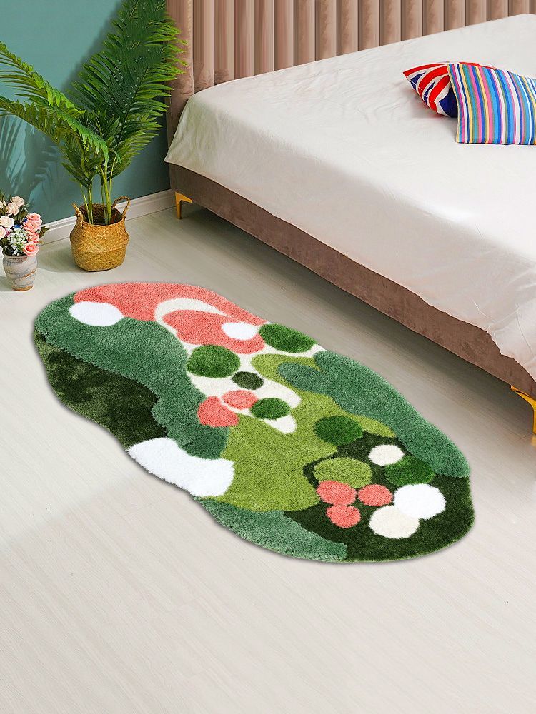 Green Moss Soft Fluffy Rug, Lake Bedroom Runner Mat