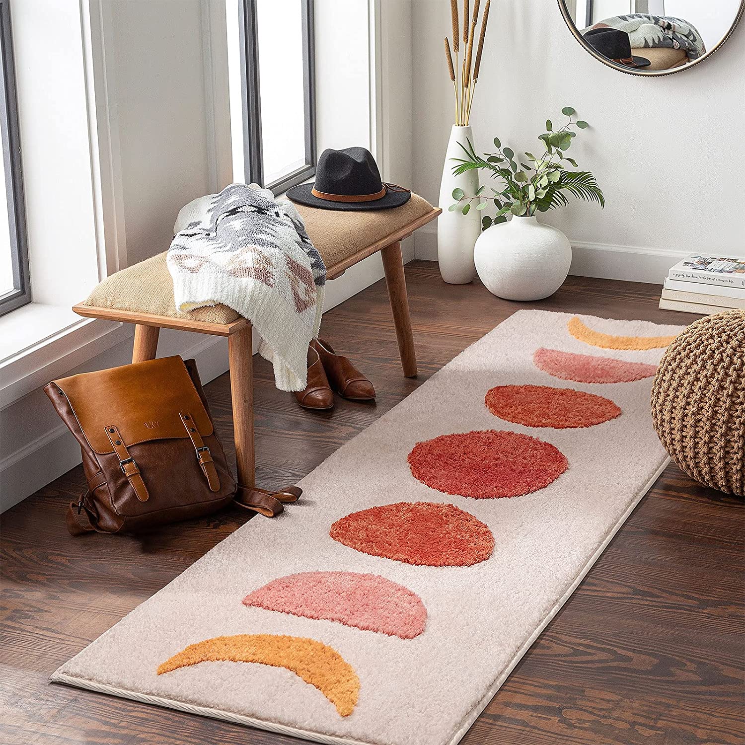 Pink Moon Phase Runner Mat for Bedroom Bathroom