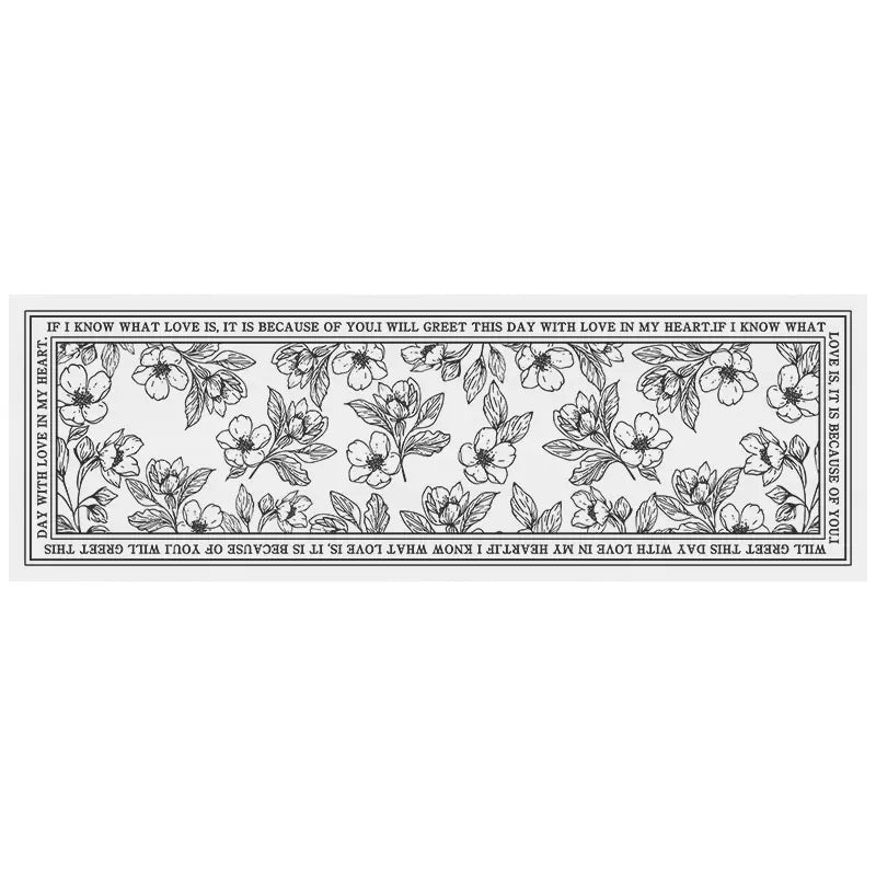 Black and White Flower Leave PVC Leather Kitchen Mat