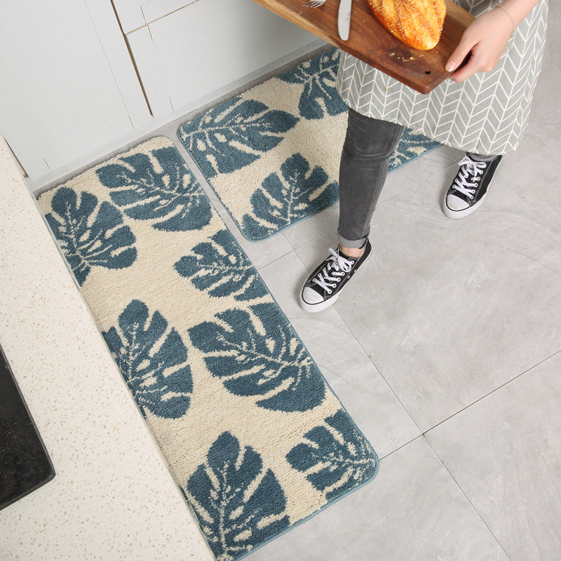 Scandinavian Jasper Green Leaves Runner Mat