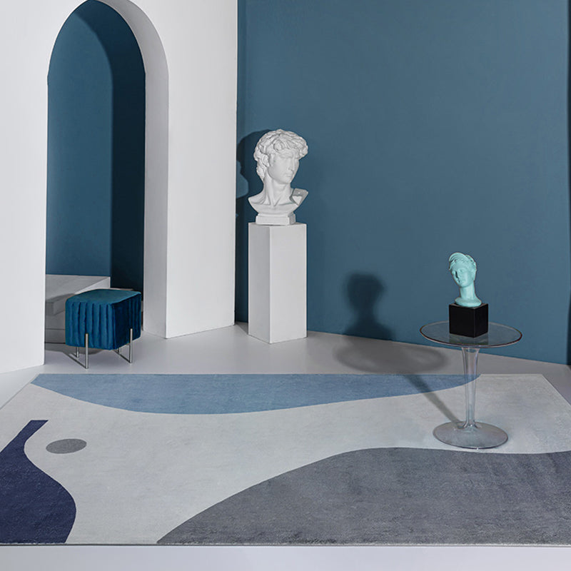 Unique Colorblock Rug Blue and Purple Minimalist Rug Polyester Pet Friendly Washable Non-Slip Area Rug for Bedroom