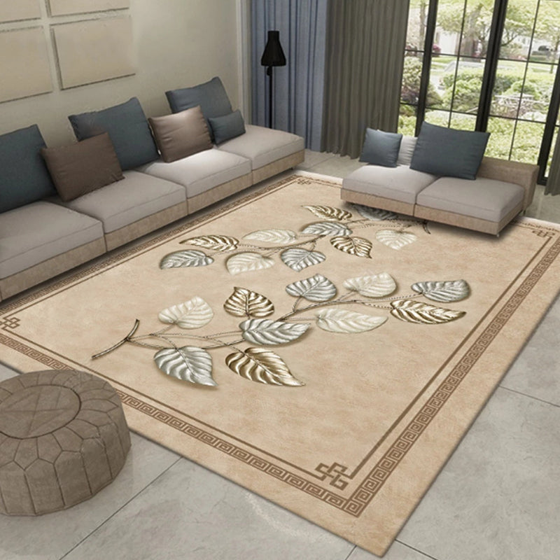 Western Plant Print Rug Multi-Color Polyster Area Carpet Pet Friendly Stain-Resistant Indoor Rug for Parlor