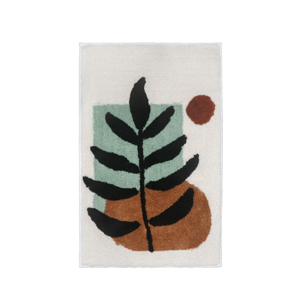 Blue Green Black Leaves and Flower Bath Mat