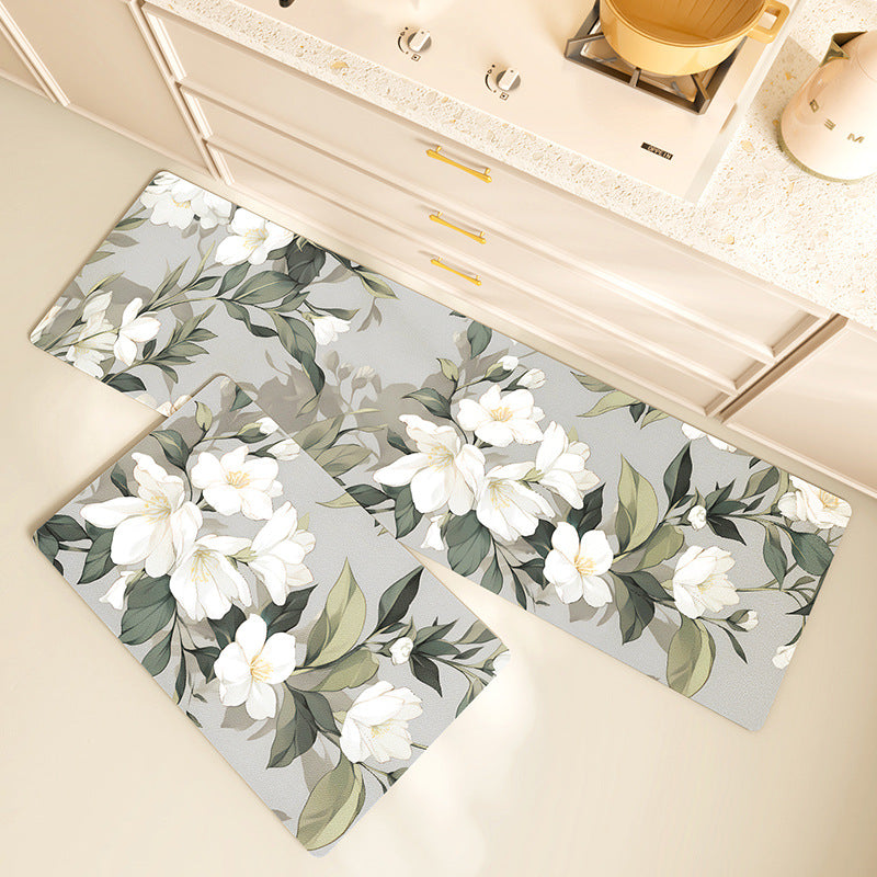 Camellia Flowers PVC Leather Kitchen Mat