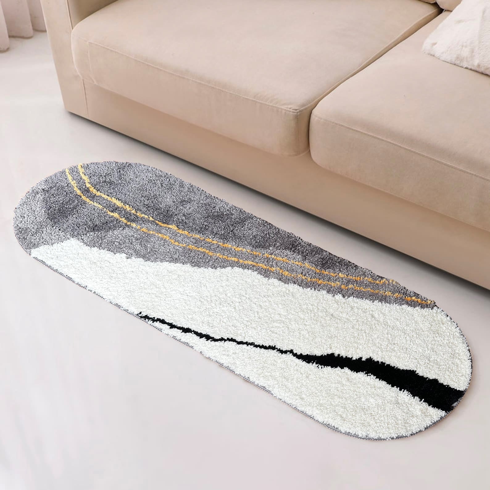 Grey Gold-Plated Bedroom Runner Mat