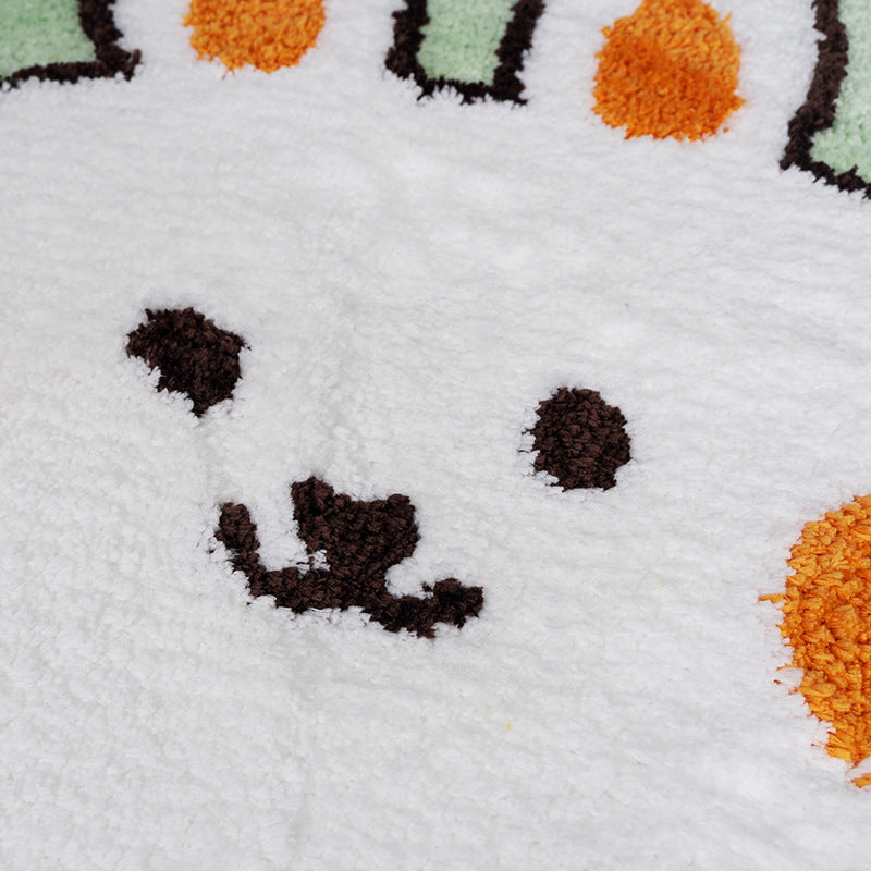 Rabbit Flower Bath Mat, Cartoon Animal Red White Bathroom Rug, Soft Flush Non-Slip Water Absorbent Mat