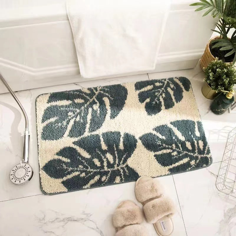 Scandinavian Jasper Green Leaves Bath Mat