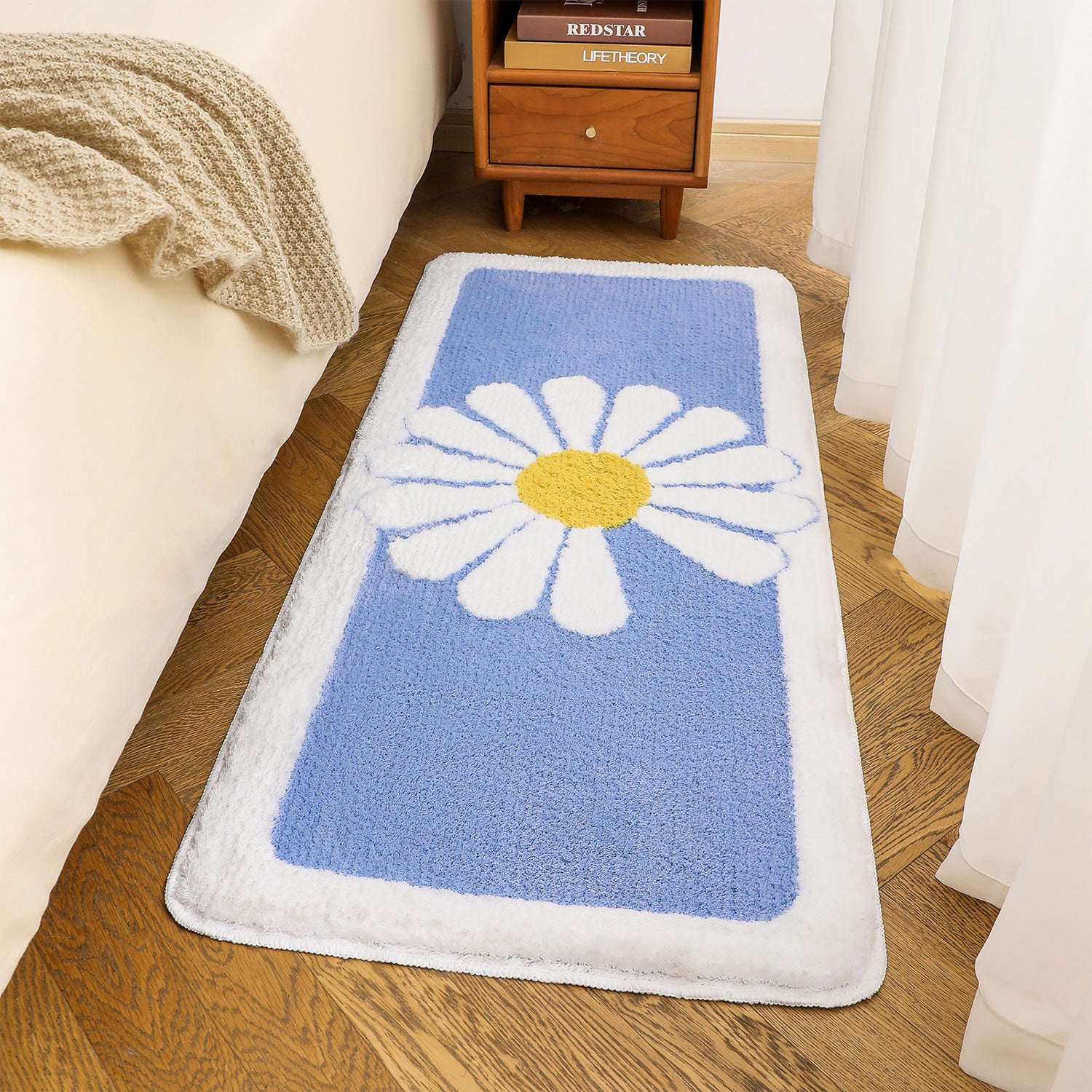 Blue/Green/ Grey Daisy Runner Mat for Bedroom Bathroom, 50x120cm / 20