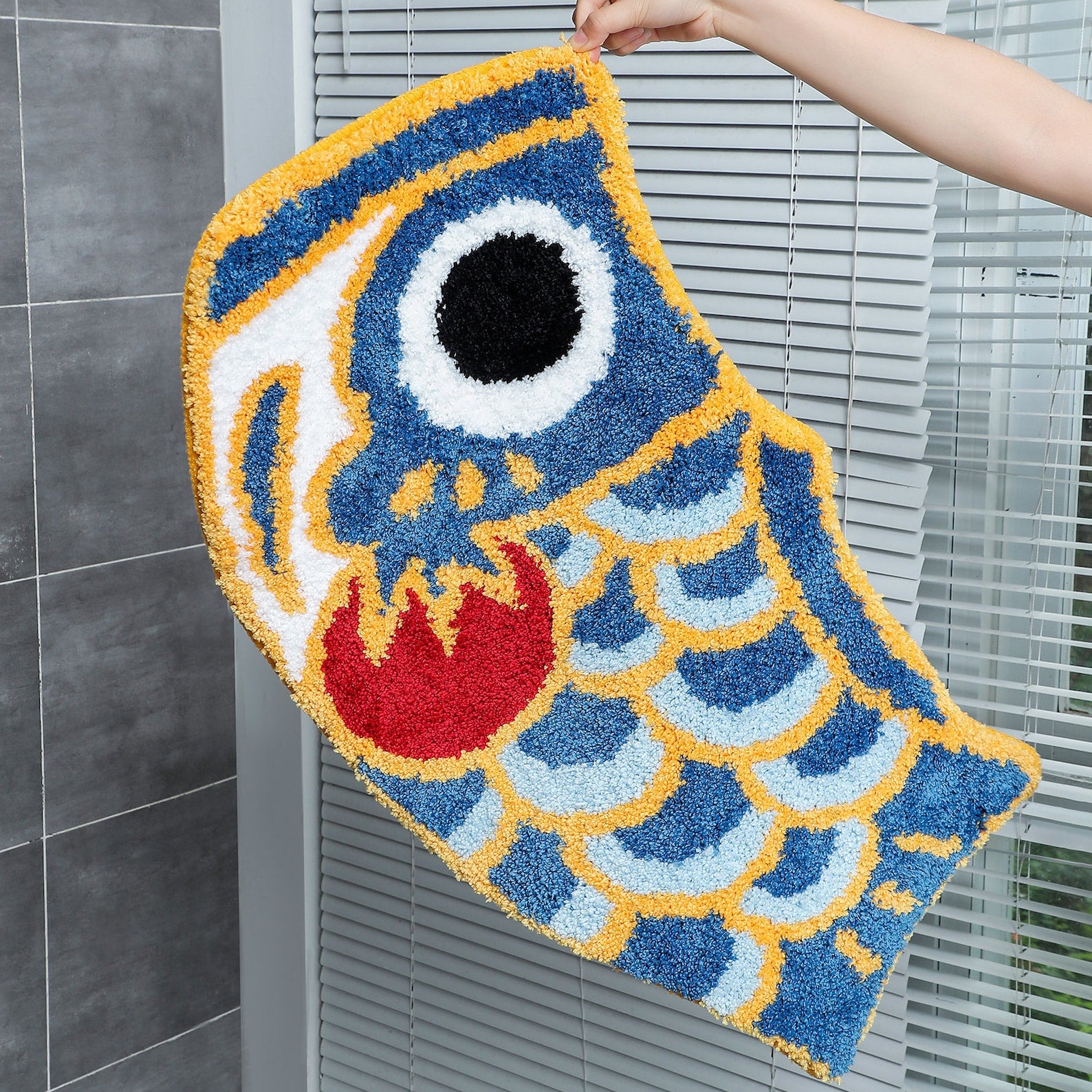 Cute Blue Koi Fish Bath Mat, Japanese Carp Bathroom Rug