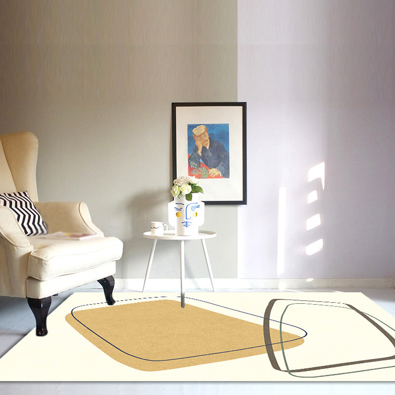 Unique Casual Rug Beige Colorblock Rug Washable Pet Friendly Non-Slip Carpet for Living Room