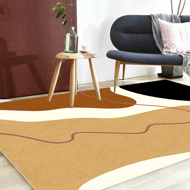 Unique Casual Rug Beige Colorblock Rug Washable Pet Friendly Non-Slip Carpet for Living Room