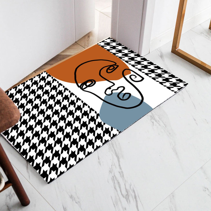 Unique Black Modernism Rug Polyester Houndstooth and Character Pattern Rug Washable Pet Friendly Carpet for Living Room