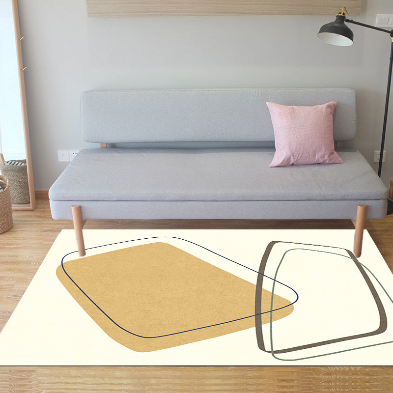 Unique Casual Rug Beige Colorblock Rug Washable Pet Friendly Non-Slip Carpet for Living Room