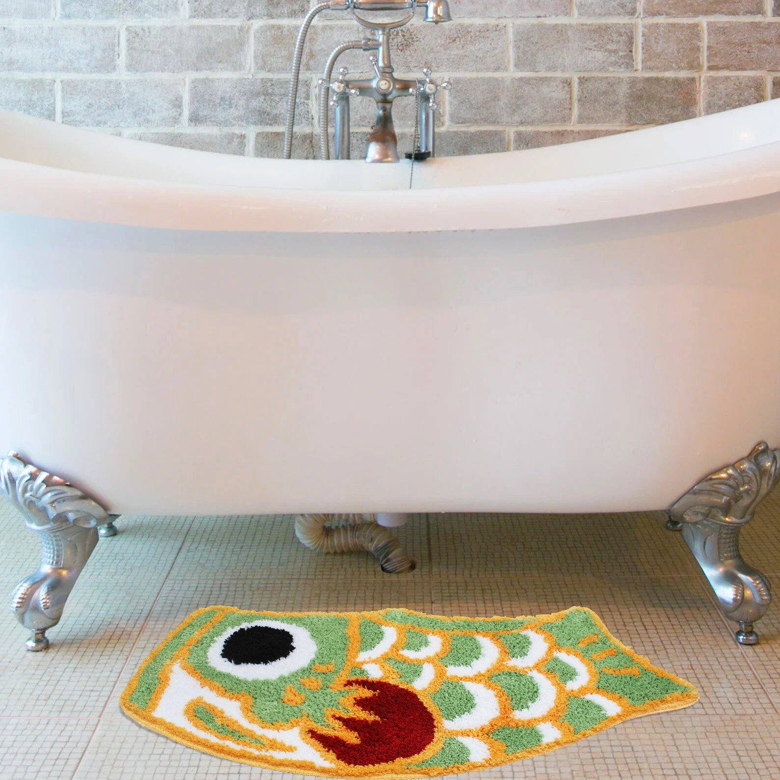 Cute Green Koi Fish Bath Mat
