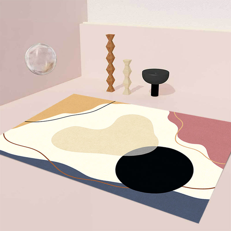 Unique Casual Rug Beige Colorblock Rug Washable Pet Friendly Non-Slip Carpet for Living Room