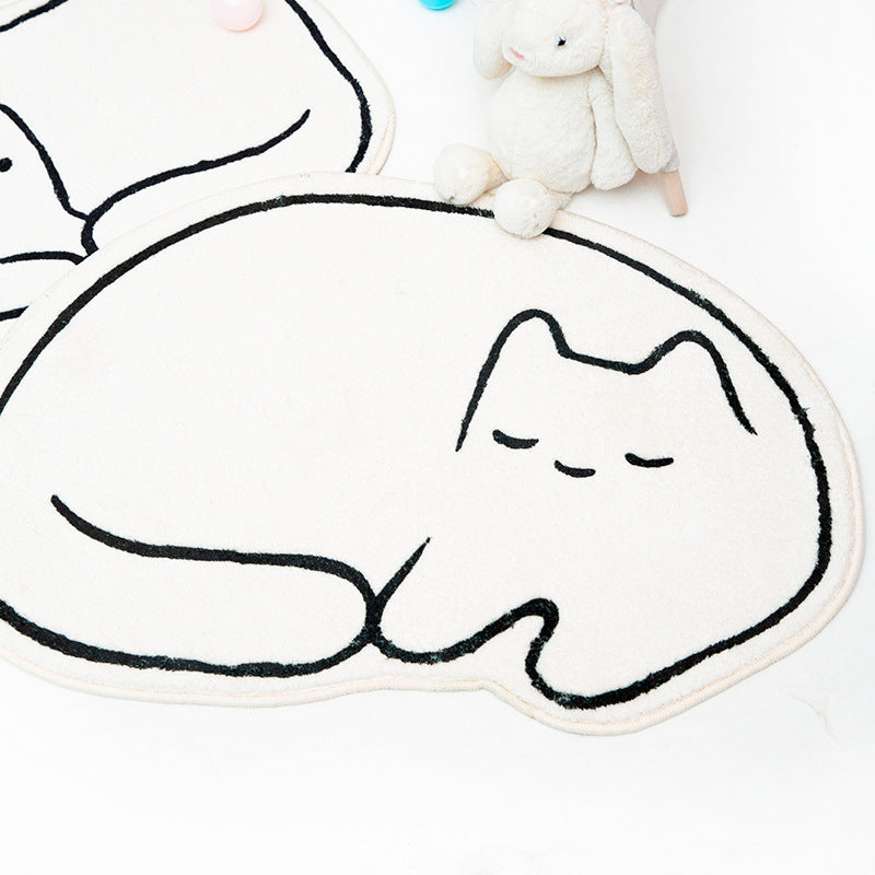 Cute White Cat Bath Mat, Animal Bathroom Rug