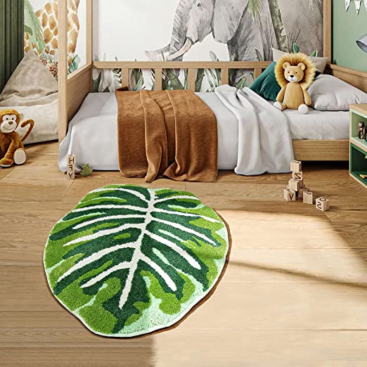 Green Tropical Leaves Bath Mat
