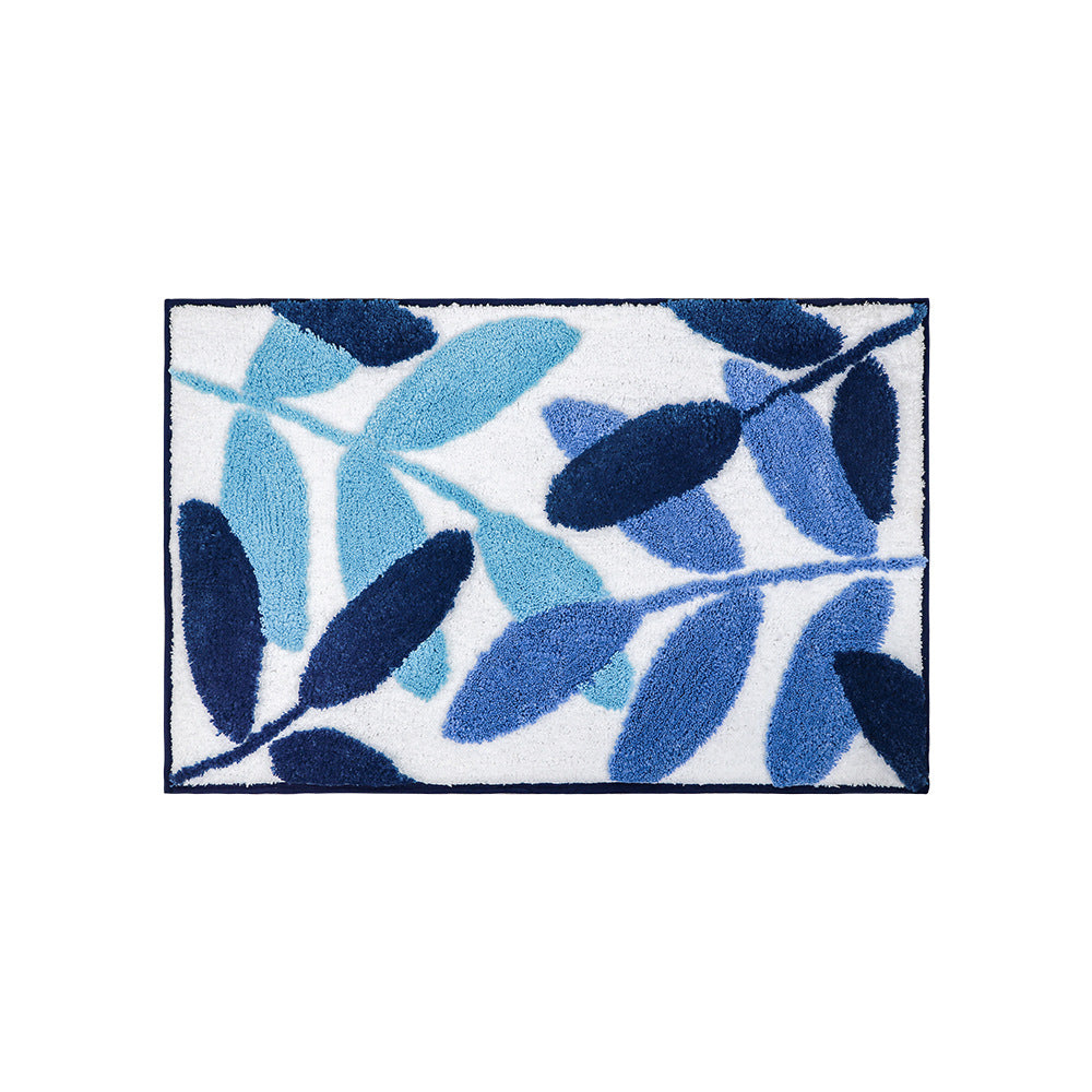 Black/Green/Blue Leaves Bath Mat