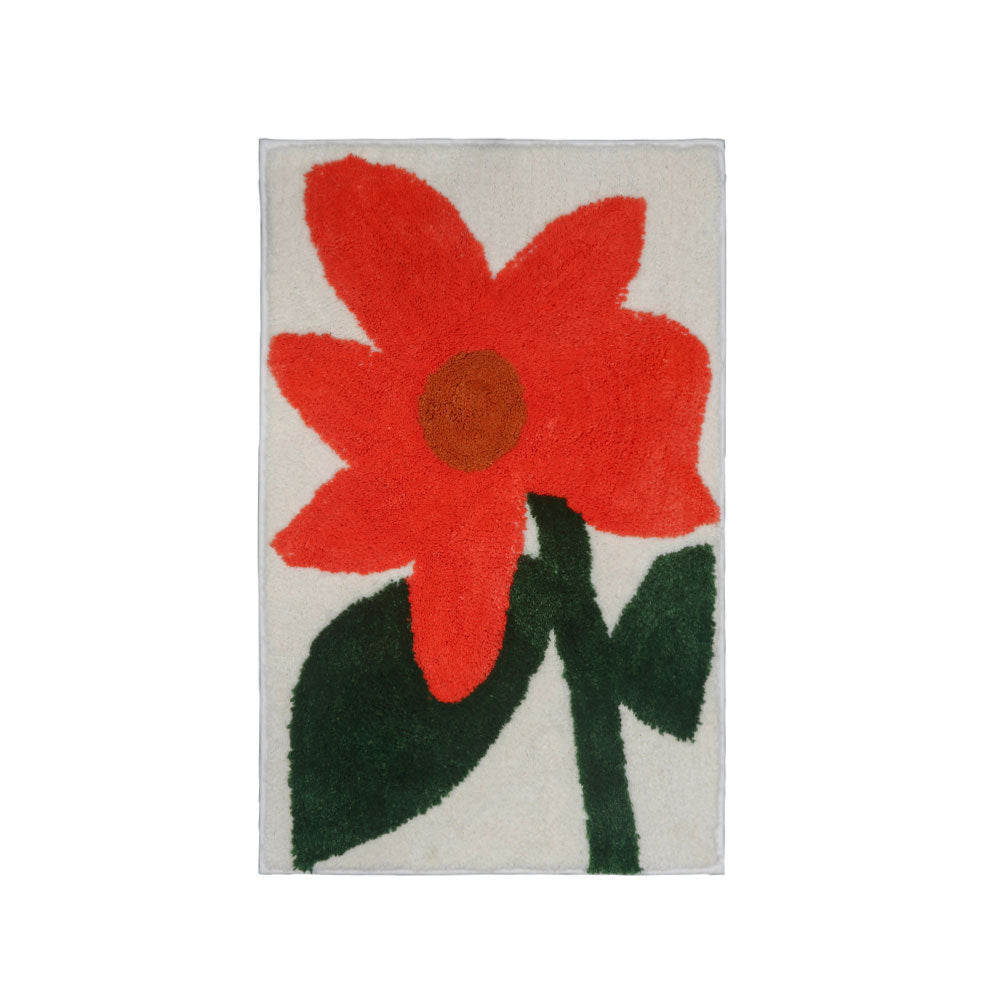 Blue Green Black Leaves and Flower Bath Mat