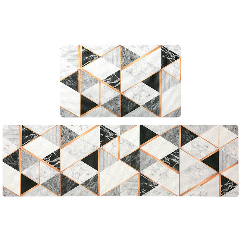 Baroque Style Black Grey and White Geometric Pattern PVC Leather Kitchen Mat