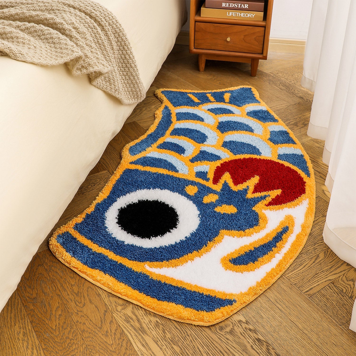 Cute Blue Koi Fish Bath Mat, Japanese Carp Bathroom Rug