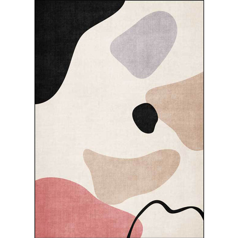 Unique Abstract Colorblock Rug Beige Multicolor Simple Rug Polyester Machine Washable Anti-Slip Area Rug for Bedroom