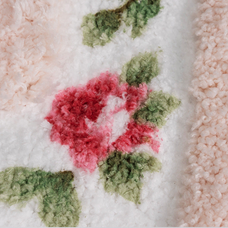 Pink Rose Flower Bath Mat, Lovely Floral Garden Bathroom Rug, Soft Flush Non-Slip Water Absorbent Mat for Bath Tub Shower Room