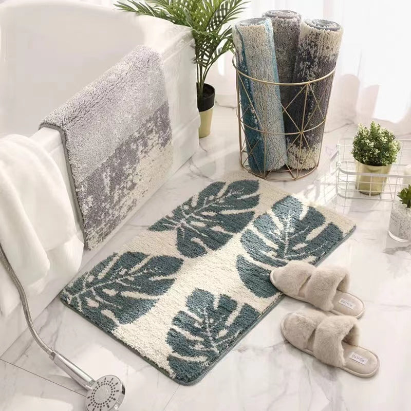 Scandinavian Jasper Green Leaves Bath Mat