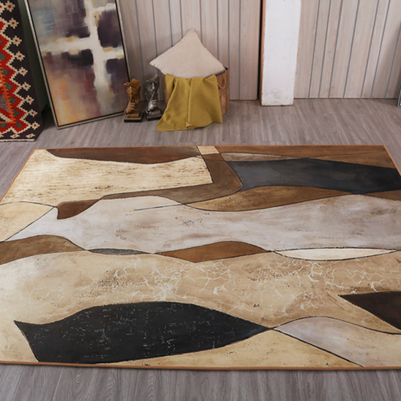 Unique Abstract Figure Rug Gold Novelty Area Carpet Polypropylene Stain Resistant Rug for Living Room