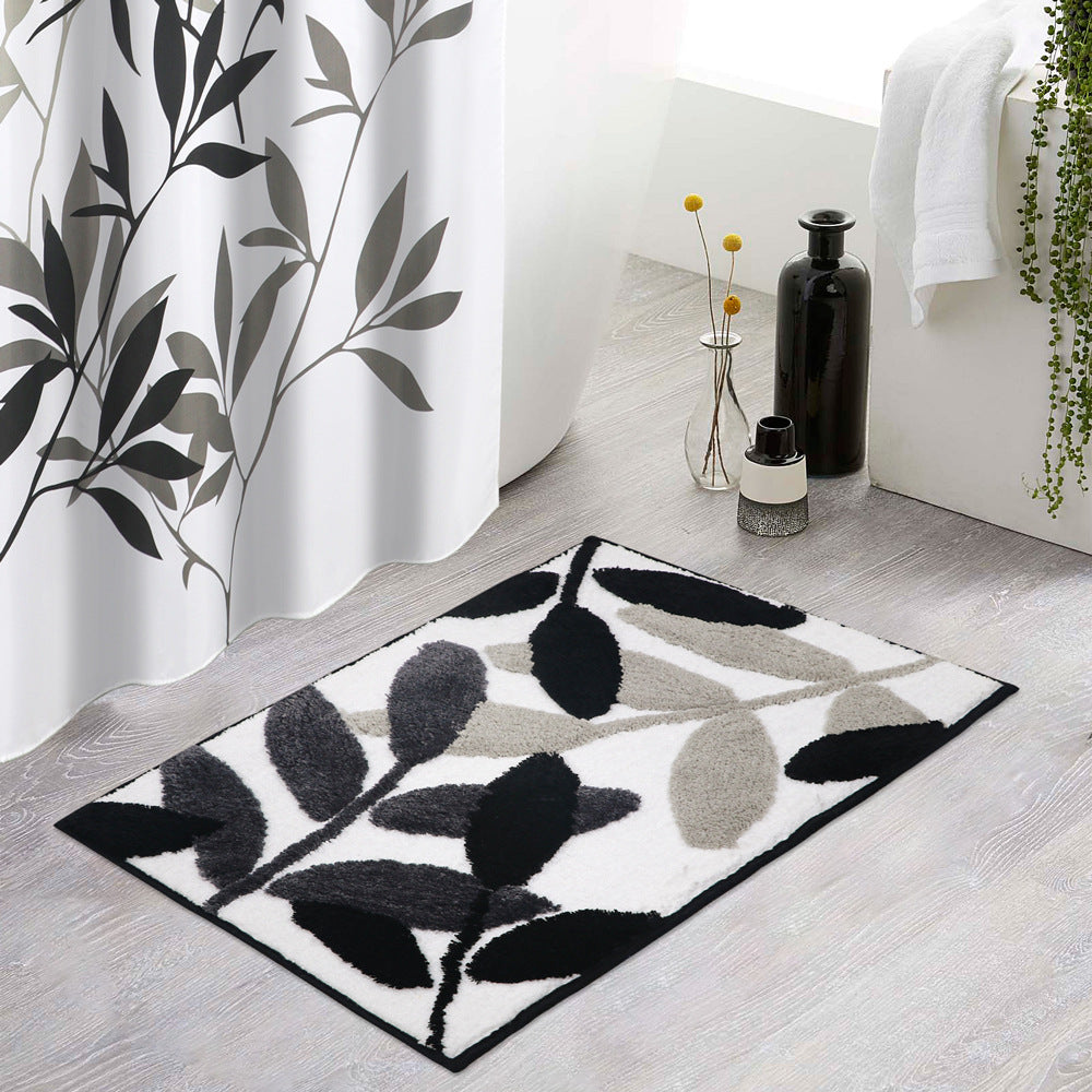 Black/Green/Blue Leaves Bath Mat