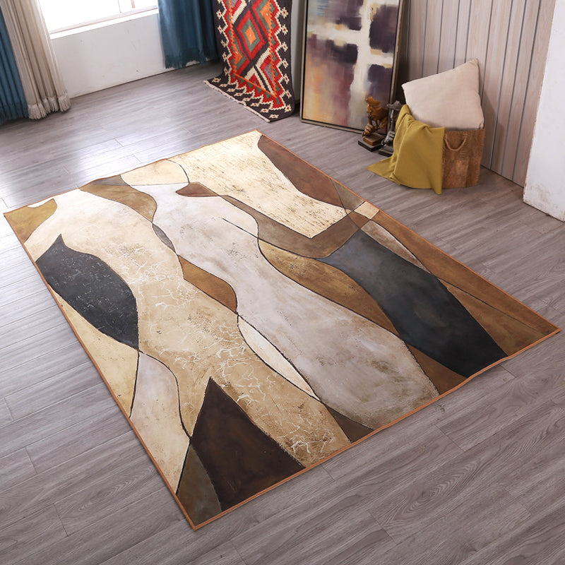 Unique Abstract Figure Rug Gold Novelty Area Carpet Polypropylene Stain Resistant Rug for Living Room