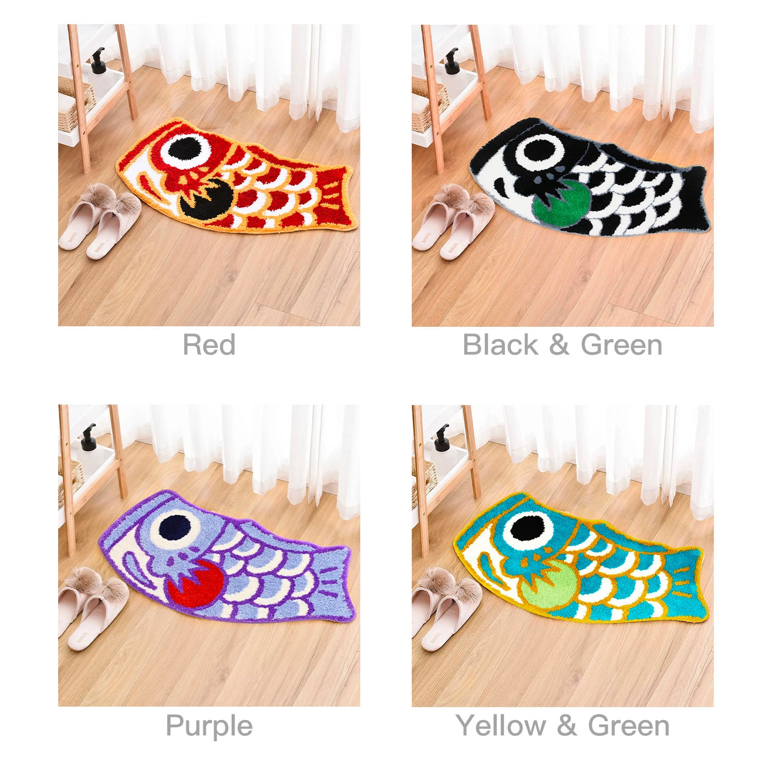 Cute Green Koi Fish Bath Mat