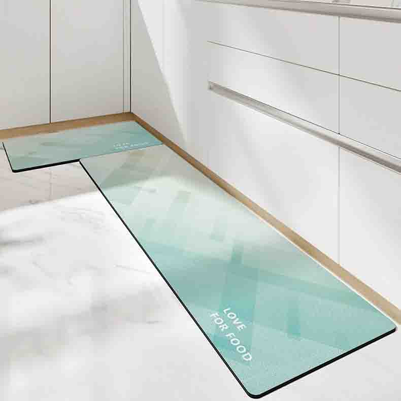 Green Gradient Geometric Pattern PVC Leather Kitchen Mat