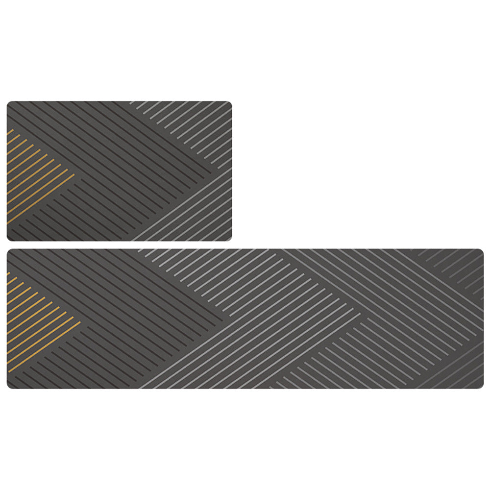 Grey Lines Geometric Pattern PVC Leather Kitchen Mat Mom‘s Day Gift
