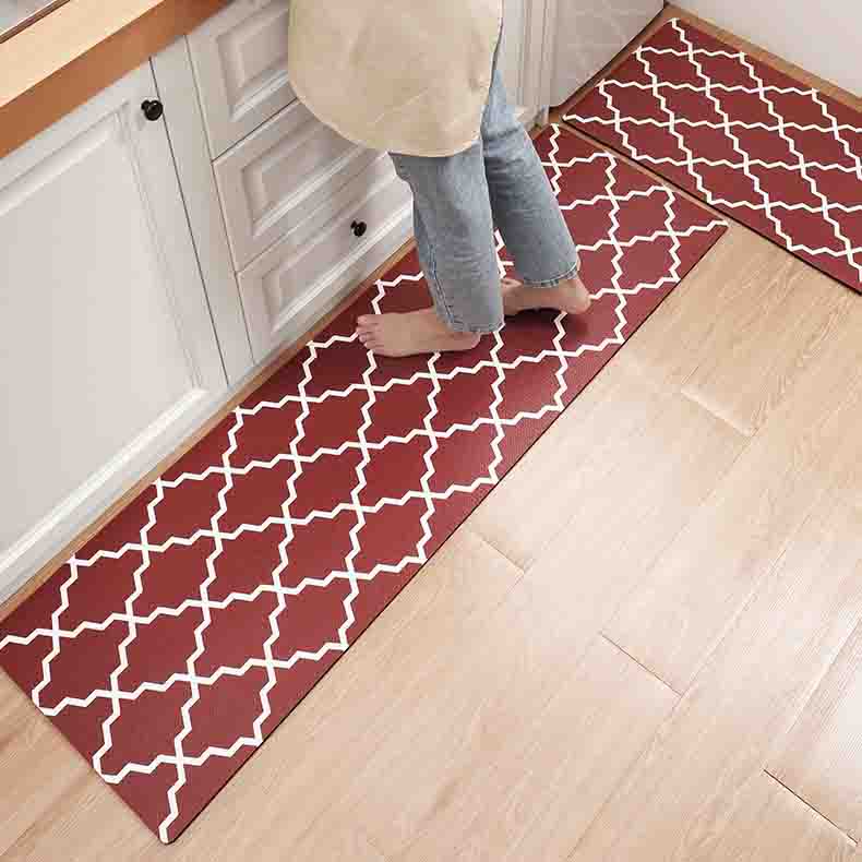 Grey/Red/Blue/Brown Water Wave Geometric Pattern PVC Leather Kitchen Mat Mom‘s Day Gift