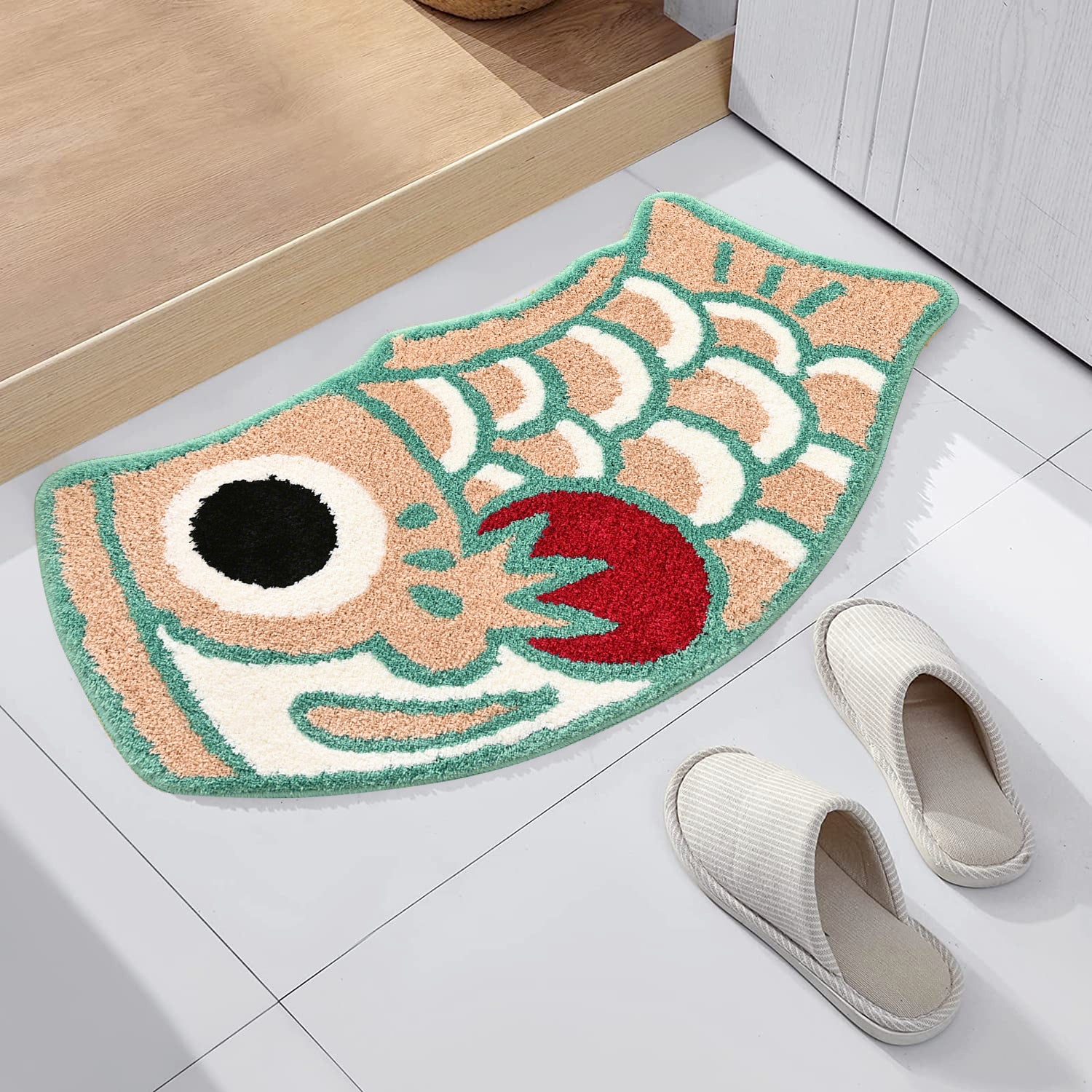 Cute Light Orange and Green Koi Fish Bath Mat