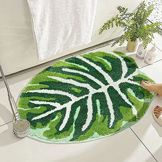 Green Tropical Leaves Bath Mat