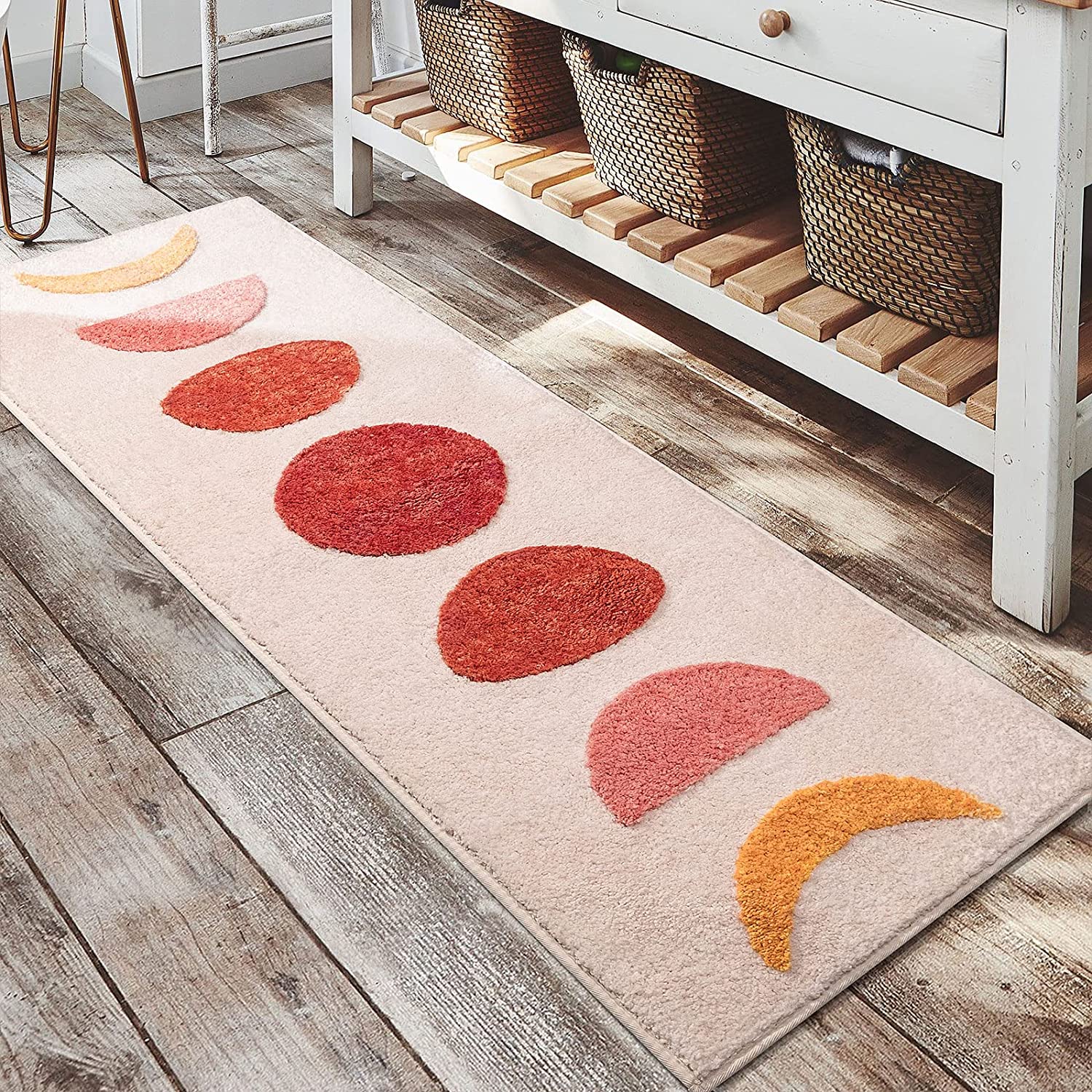 Pink Moon Phase Runner Mat for Bedroom Bathroom