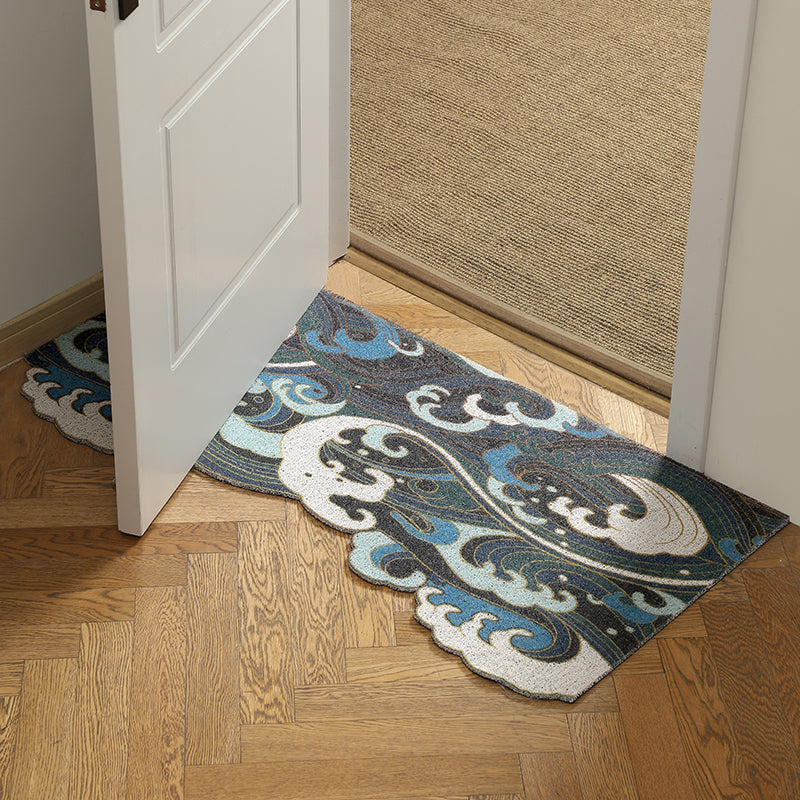Japanese Style Blue Wave Cutting Entrance Door Mat