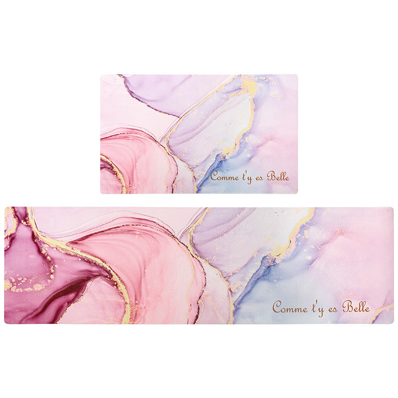 Pink Purple Gradient Abtract Stream PVC Leather Kitchen Mat